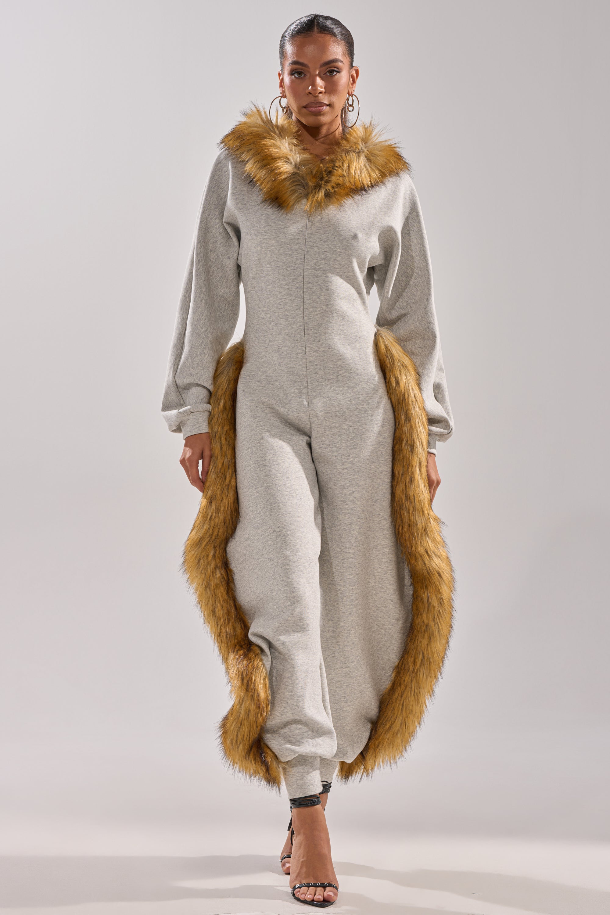 YOU WISH JUMPSUIT WITH FUR ACCENTS