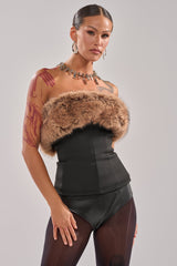 SO CHIC FAUX LEATHER BLOUSE WITH FUR TRIM
