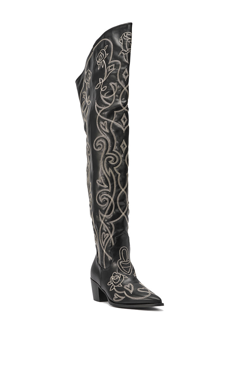 AZALEA WANG KESS BLACK WESTERN THIGH HIGH CHUNKY BOOT
