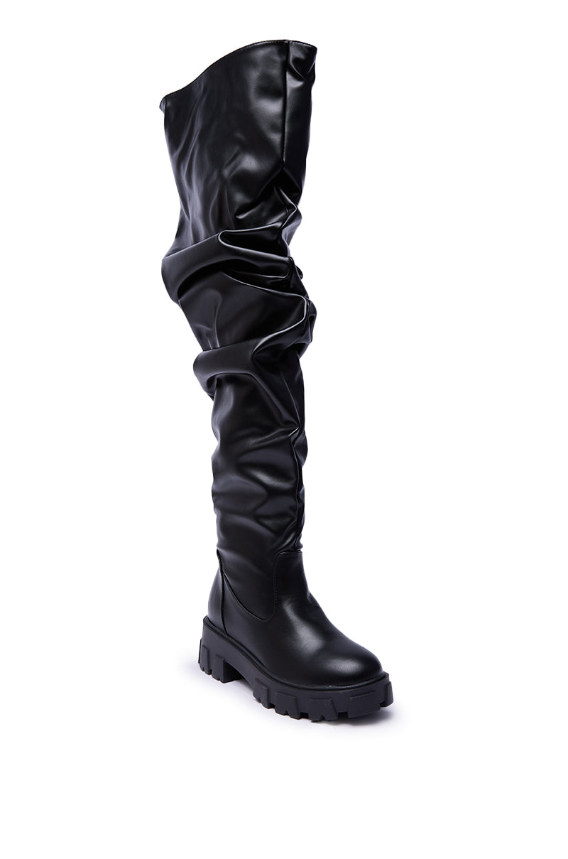 AZALEA WANG KIPLING BLACK RUCHED UP FLAT BOOT