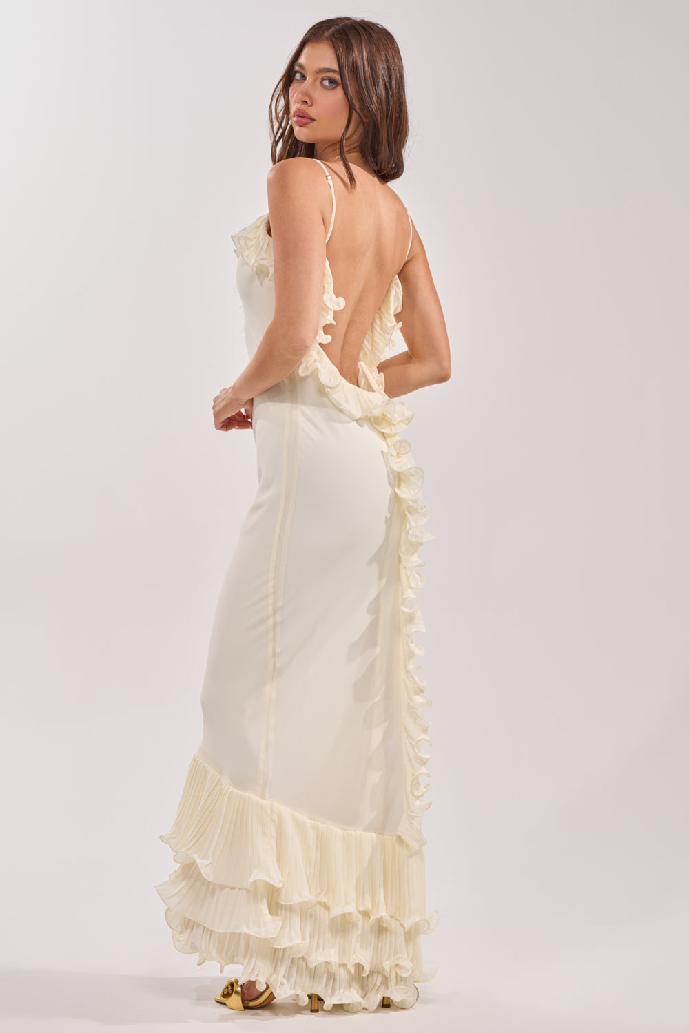 LOVE ME OR LOSE ME RUFFLE MAXI DRESS IN IVORY