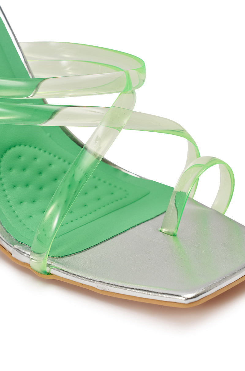 AZALEA WANG LEMUEL GREEN AND SILVER WEDGE SANDAL