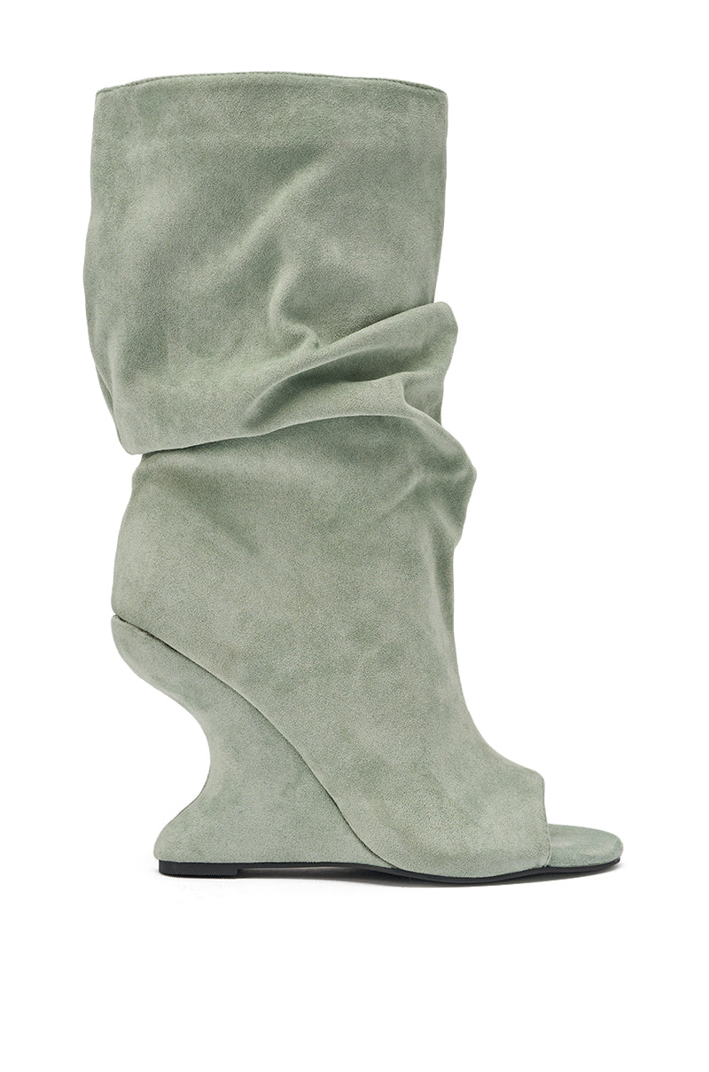 AZALEA WANG MARIN SAGE FAUX SUEDE WEDGE BOOTIE