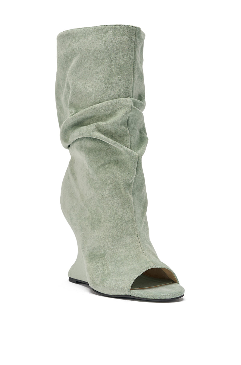 AZALEA WANG MARIN SAGE FAUX SUEDE WEDGE BOOTIE