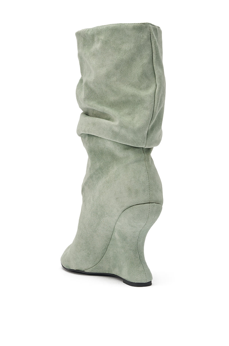AZALEA WANG MARIN SAGE FAUX SUEDE WEDGE BOOTIE