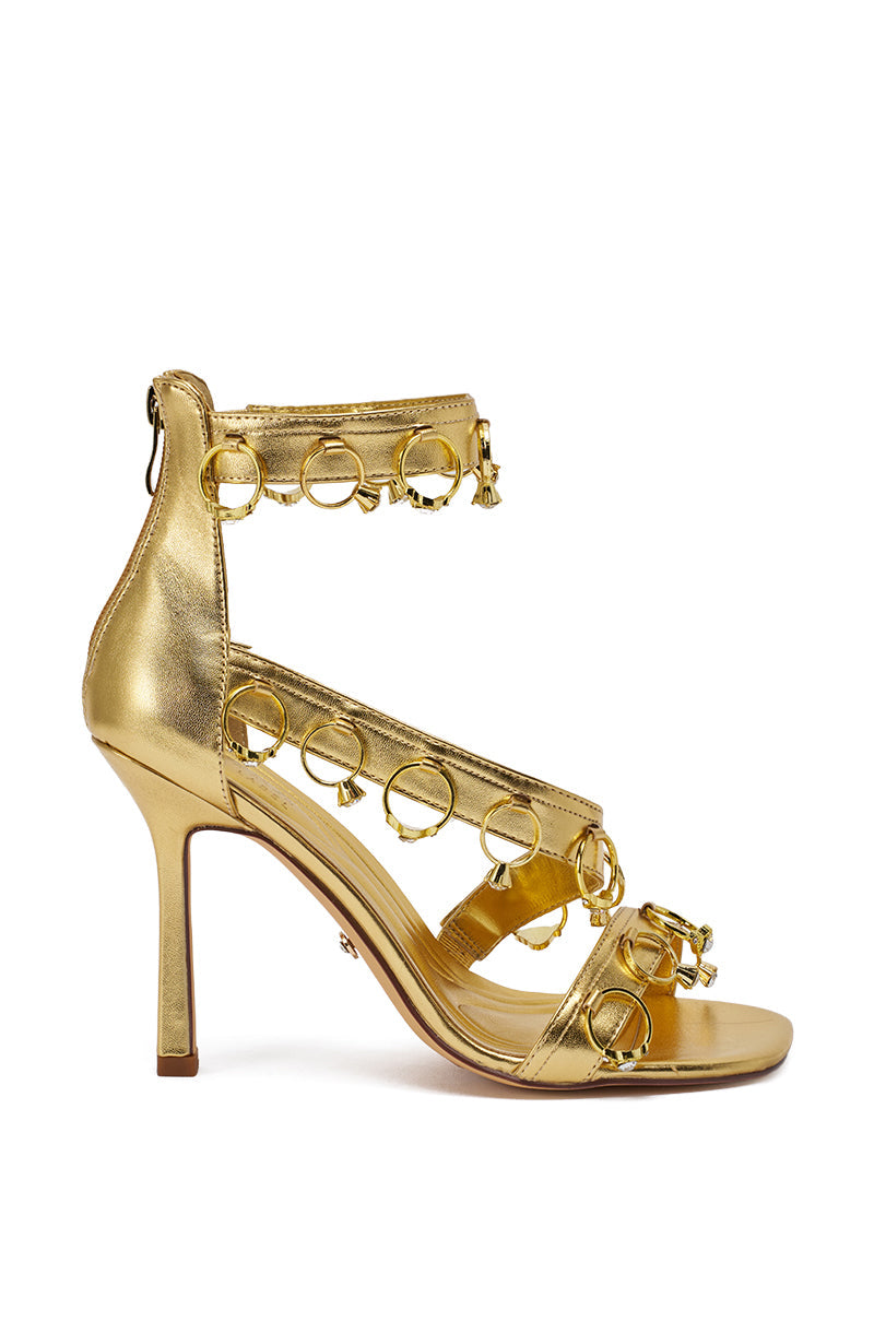 AKIRA GOLD MARQUISE GOLD STILETTO SANDAL WITH RINGS