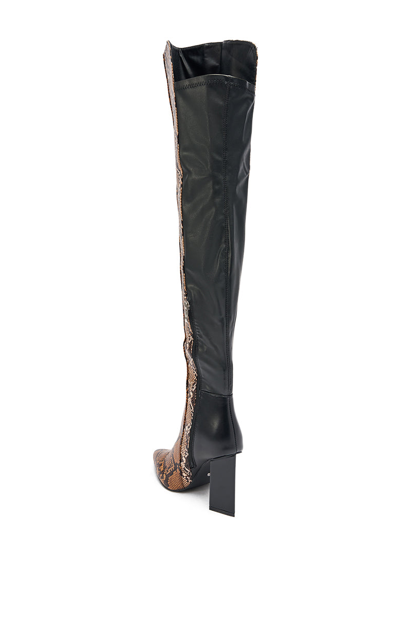 AKIRA GOLD NOAMI MULTI SNAKE PRINT CHUNKY HEEL BOOT