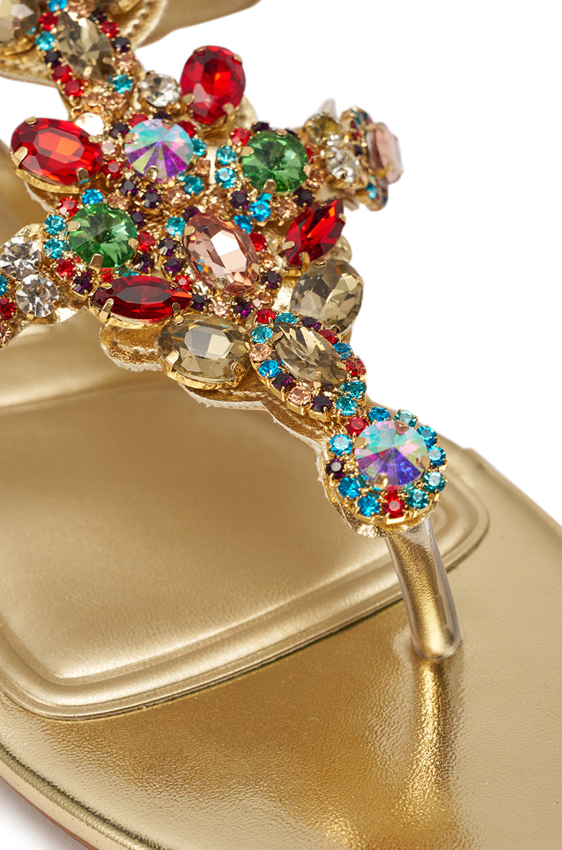 AZALEA WANG OLISA GOLD RHINESTONE EMBELLISHED FLAT SANDAL