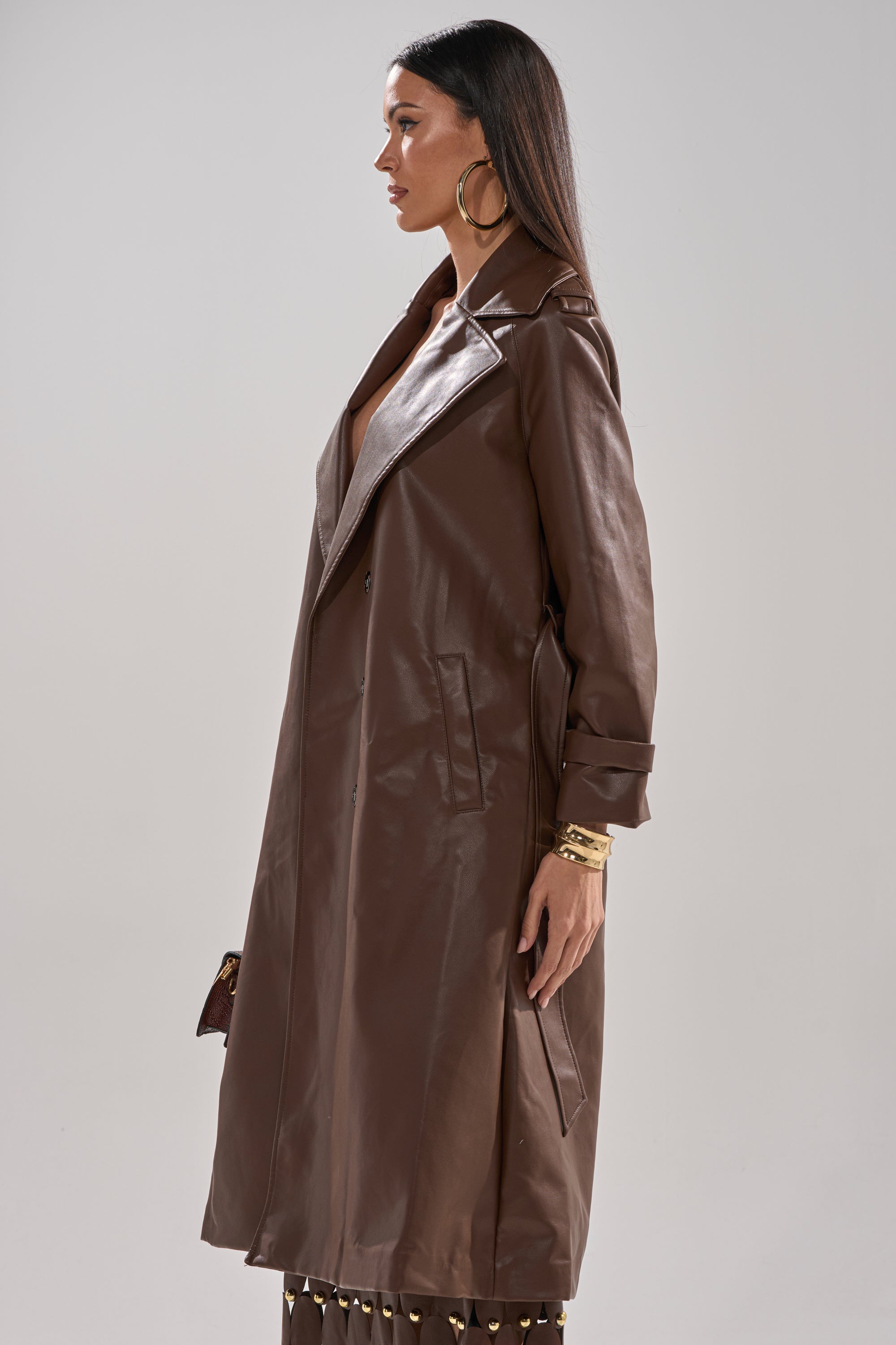 ESPRESSO MARTINI FAUX LEATHER TRENCH