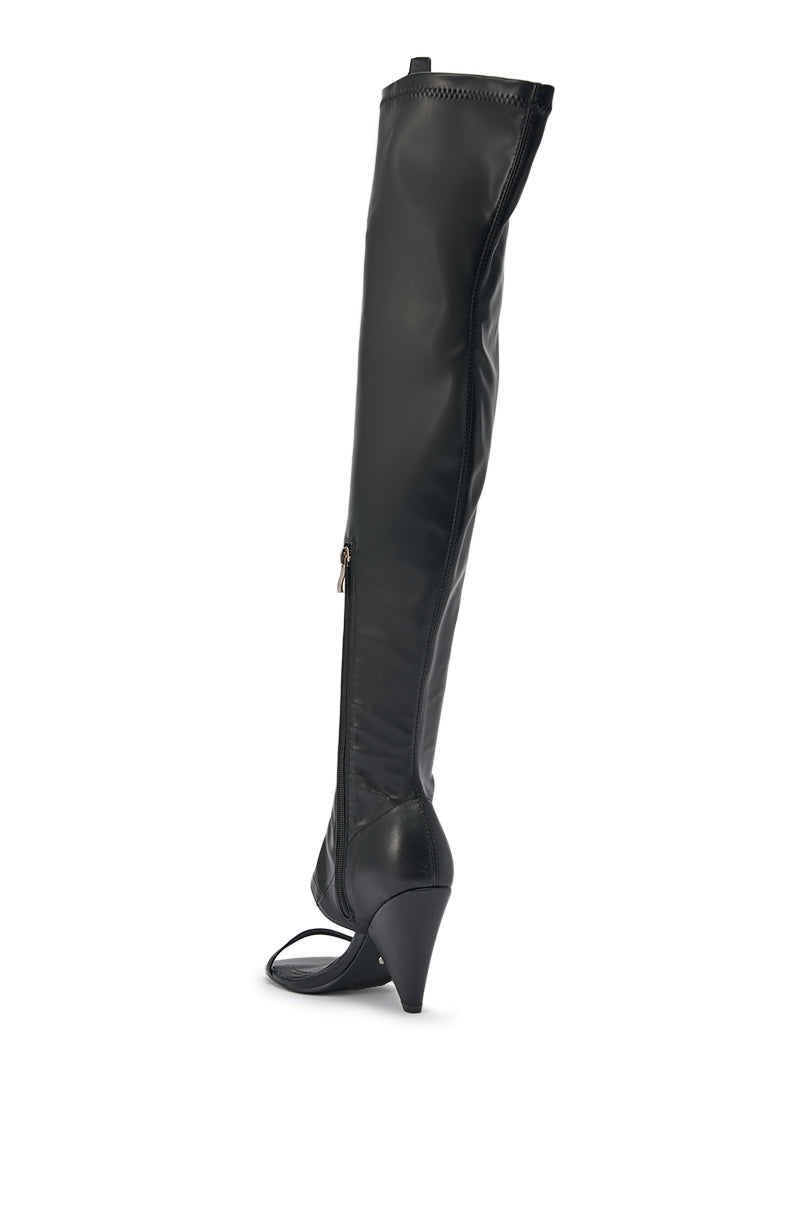 AZALEA WANG RAGNAR BLACK CHUNKY STRETCH PU OVER THE KNEE BOOT