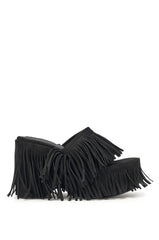 AKIRA GOLD RAMYA BLACK FRINGE PLATFORM SANDAL