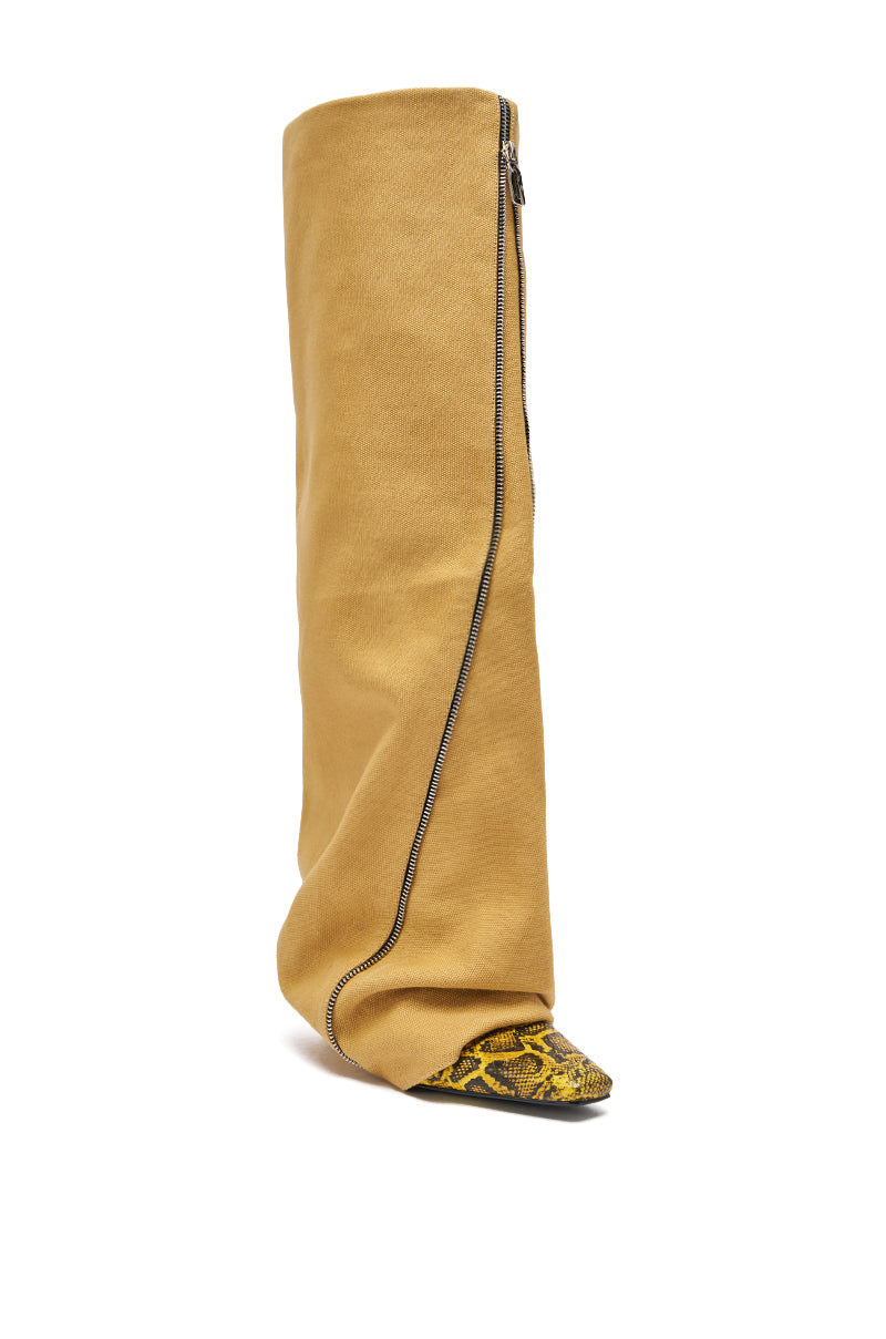 AKIRA GOLD RASHAWN KHAKI AND SNAKE BOOT