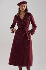 SANDO LIQUID VELVET TRENCH IN BURGUNDY