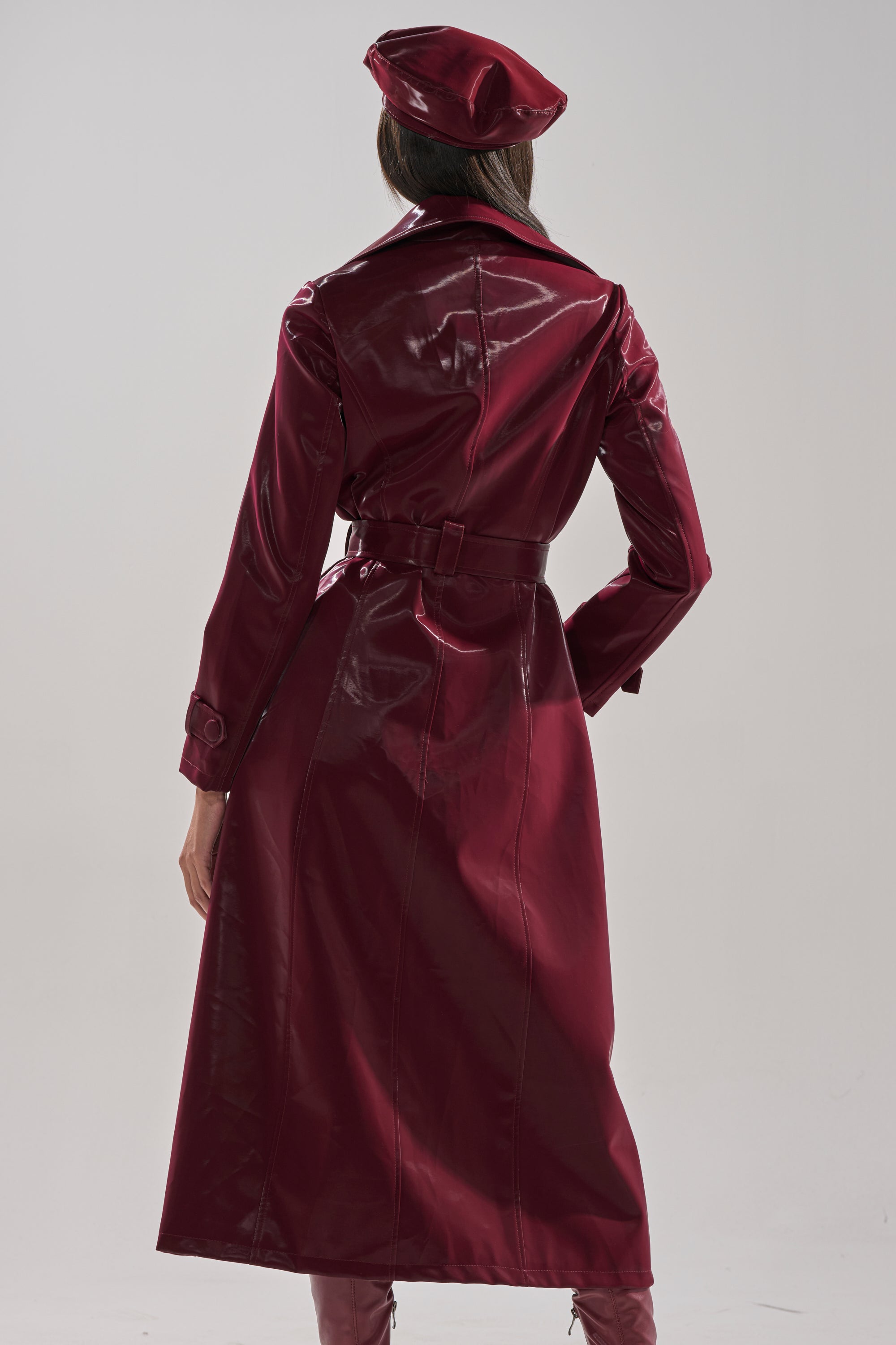 SANDO LIQUID VELVET TRENCH IN BURGUNDY