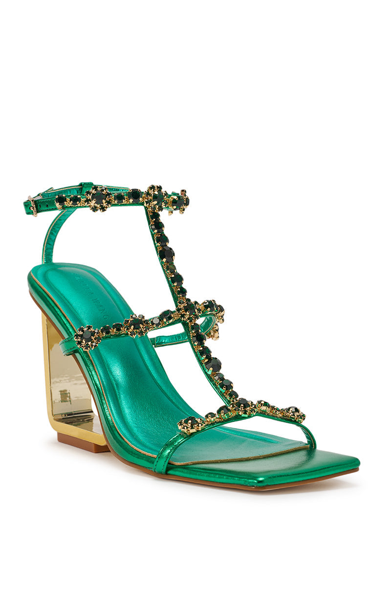AZALEA WANG SCHANTELLE GREEN EMBELLISHED UPPER WEDGE SANDAL