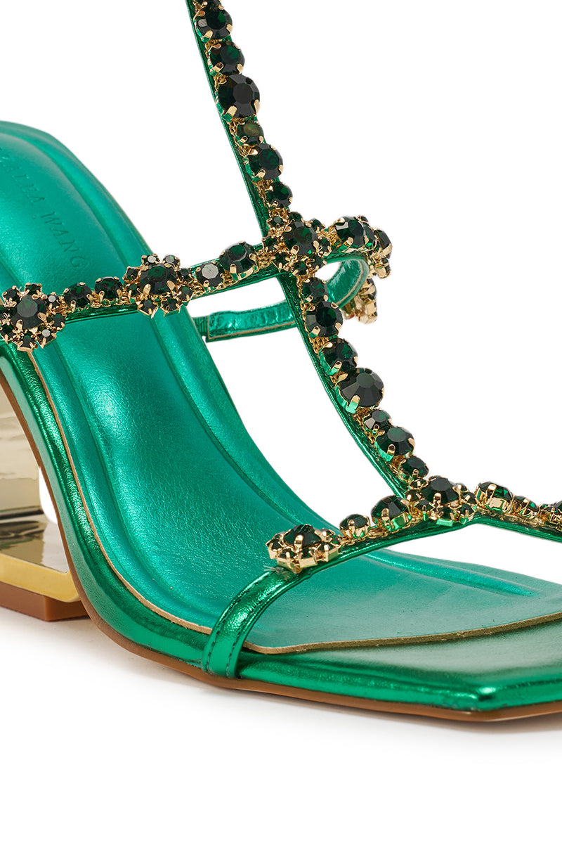 AZALEA WANG SCHANTELLE GREEN EMBELLISHED UPPER WEDGE SANDAL