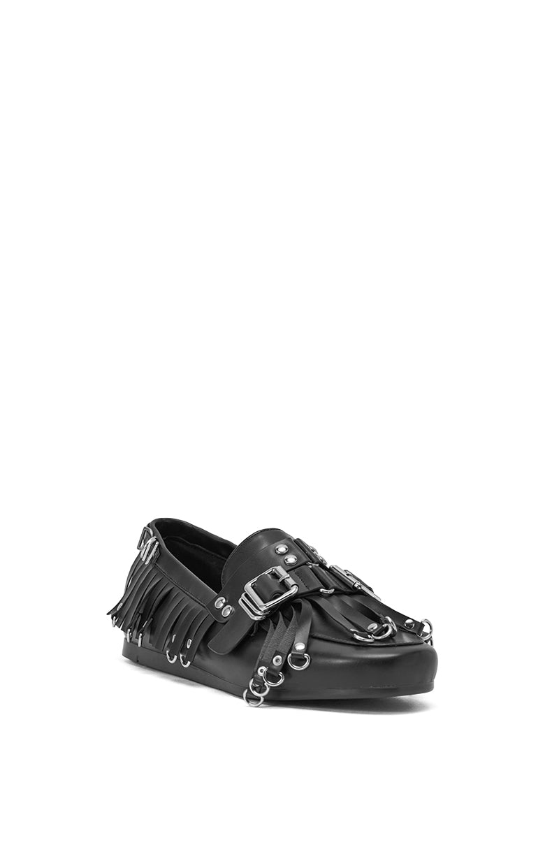 AZALEA WANG SEVYN BLACK WITH SILVER HARDWARE FLAT LOAFER