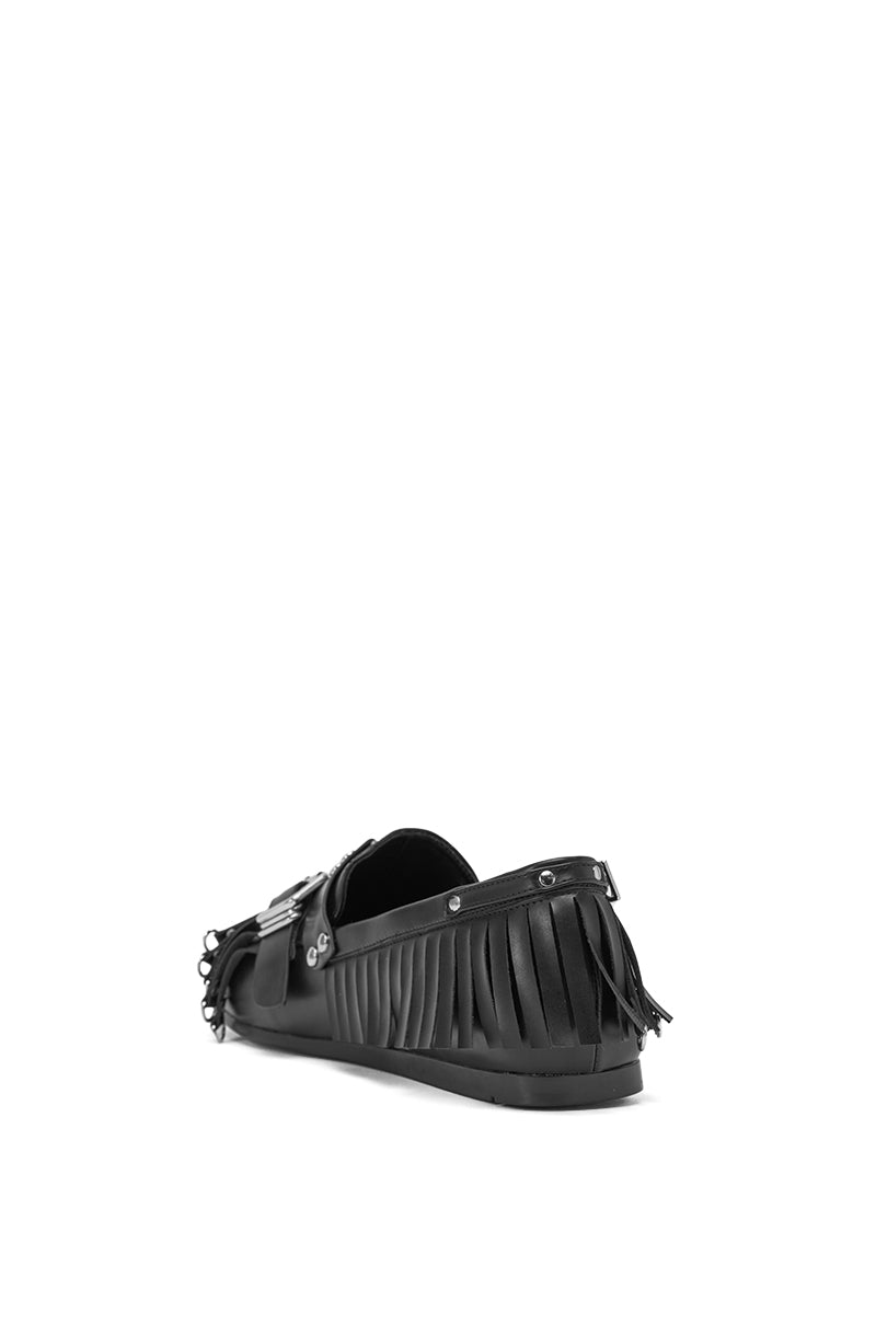 AZALEA WANG SEVYN BLACK WITH SILVER HARDWARE FLAT LOAFER
