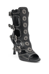 AKIRA GOLD SOLVEIG BLACK EMBELLISHED WESTERN STILETTO SANDAL