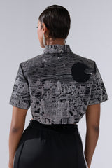 ALL AROUND THE WORLD BUTTON DOWN TOP IN BLACK