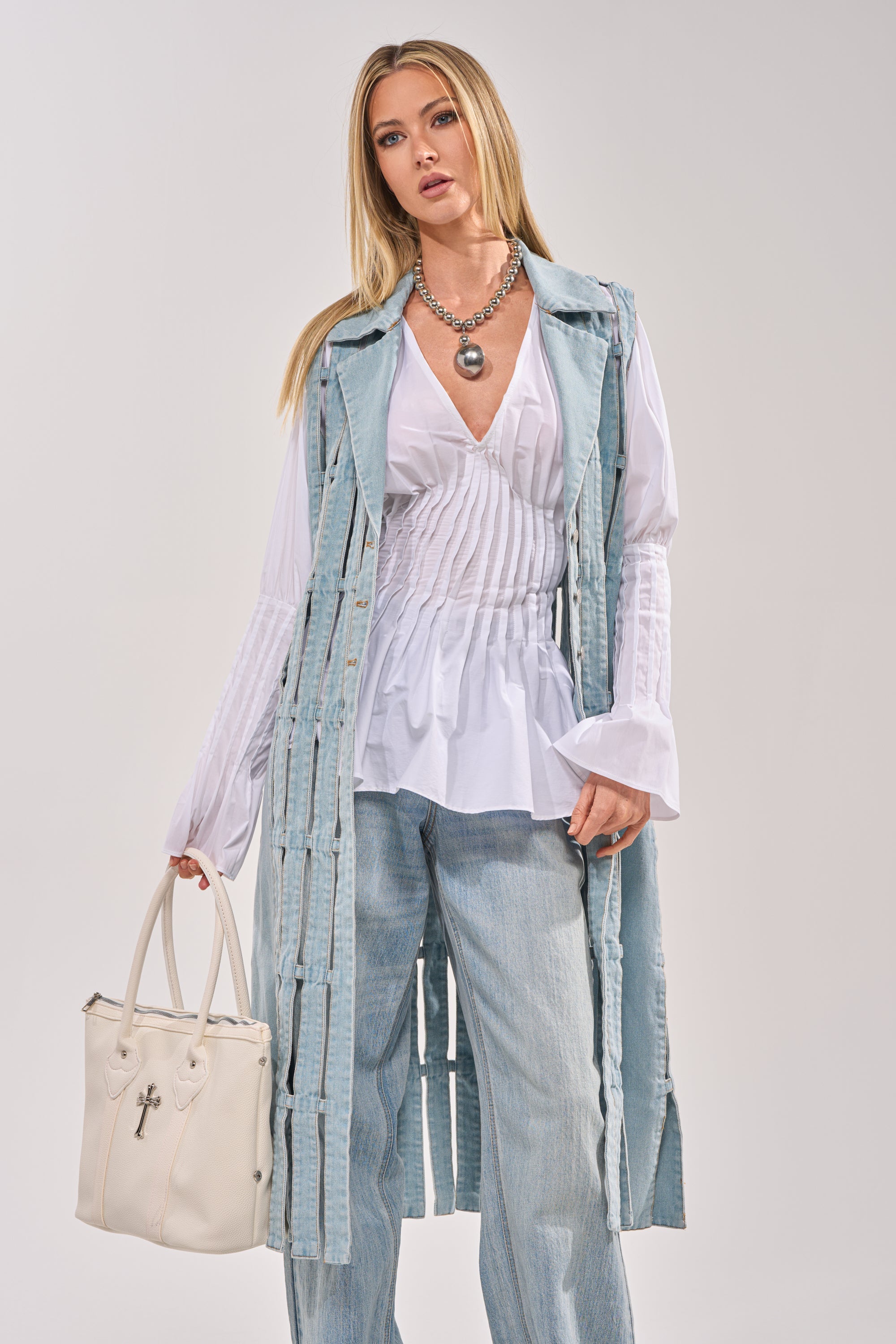 RIGHT THROUGH ME CUTOUT DENIM VEST