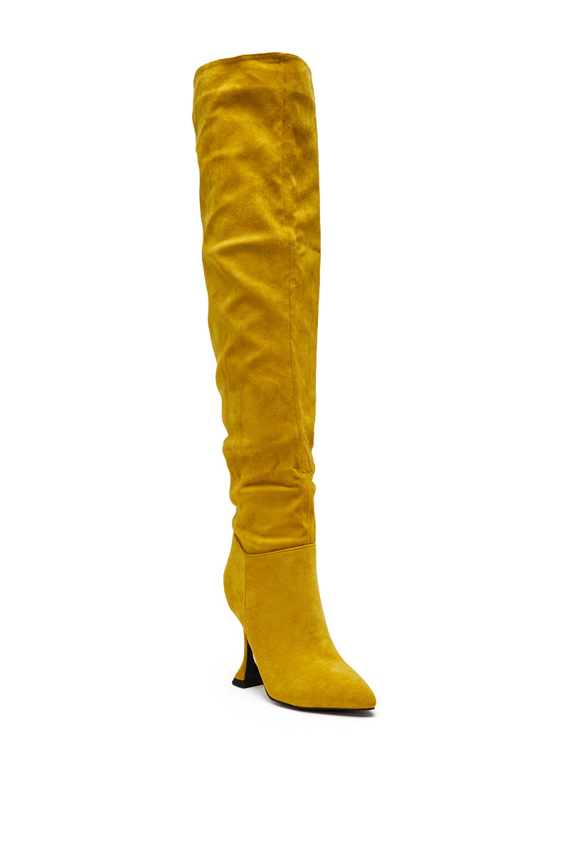 AZALEA WANG STEPHAN YELLOW FAUX SUEDE CHUNKY BOOT