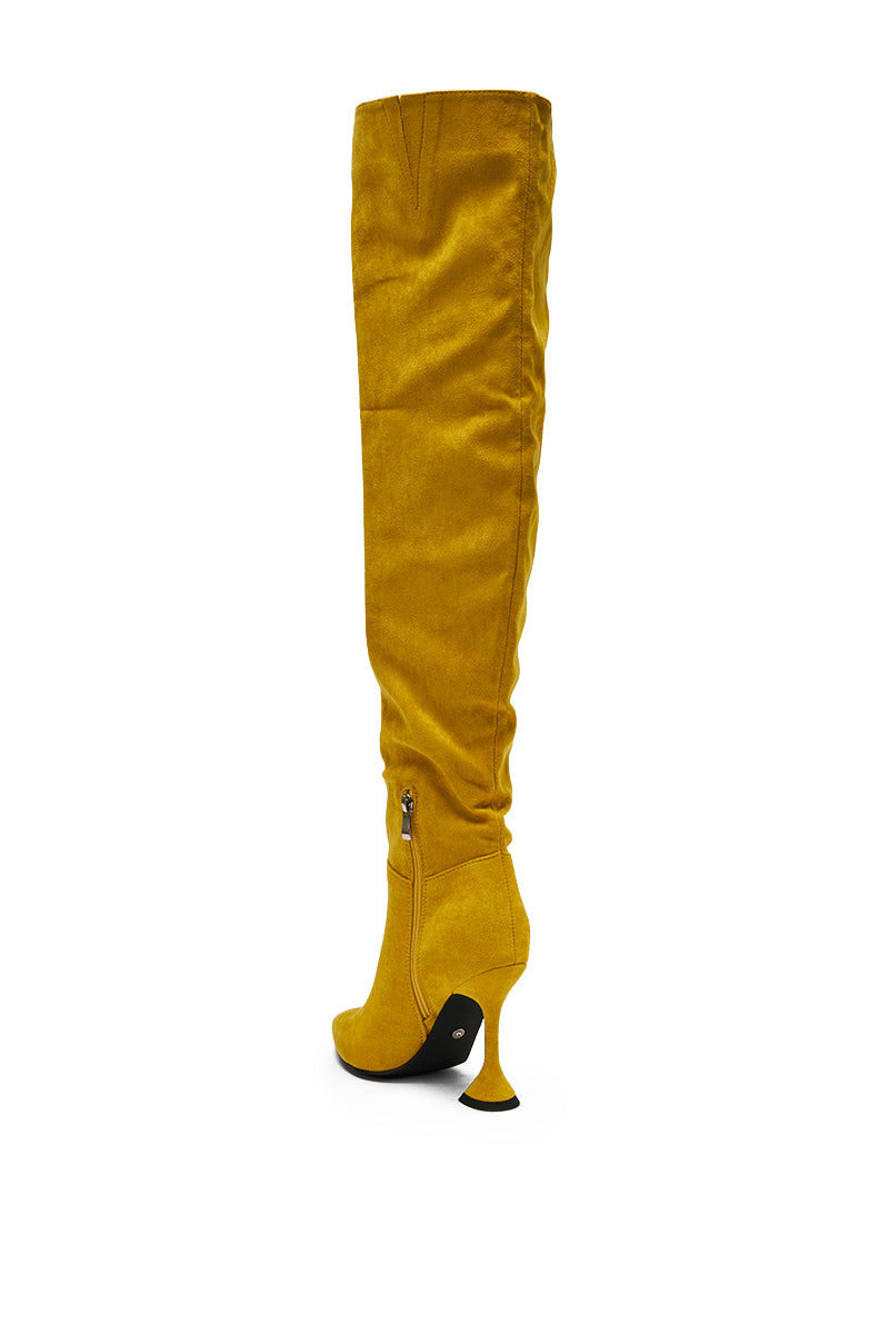 AZALEA WANG STEPHAN YELLOW FAUX SUEDE CHUNKY BOOT