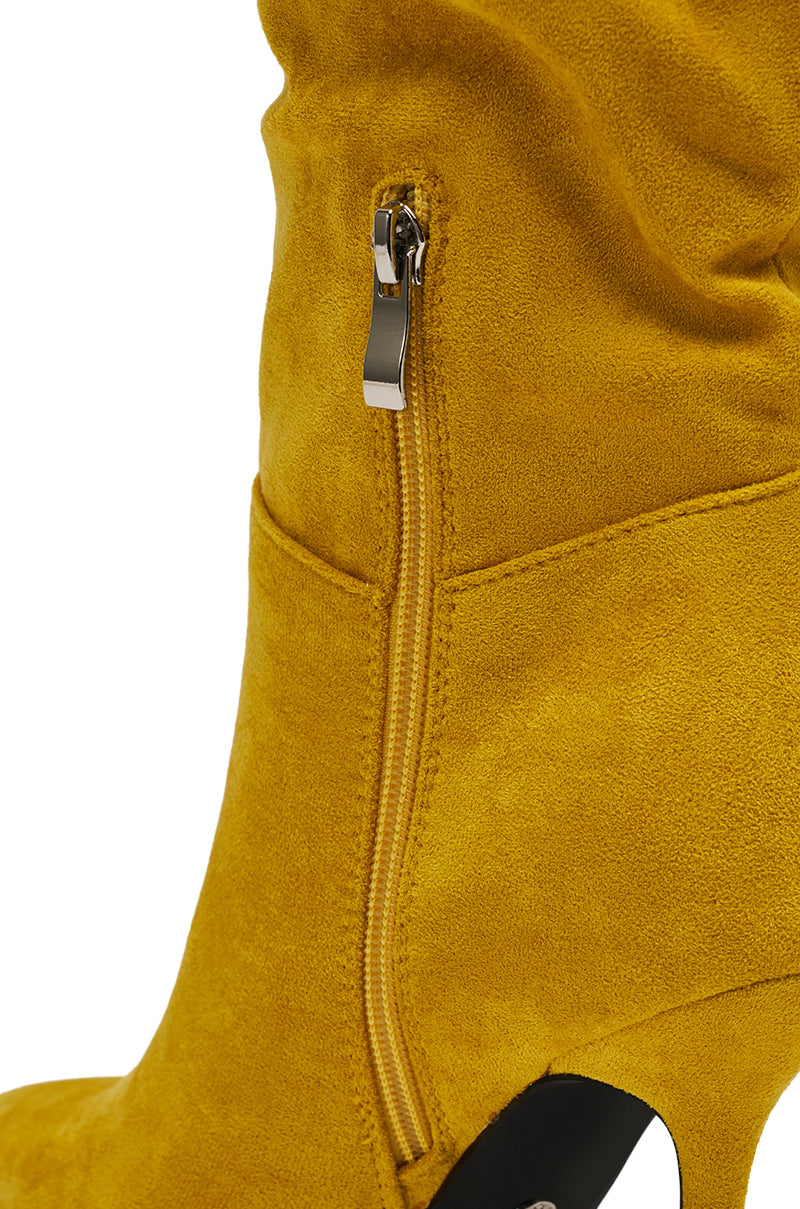 AZALEA WANG STEPHAN YELLOW FAUX SUEDE CHUNKY BOOT