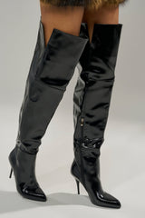 AZALEA WANG SUNSHINE THIGH HIGH BLACK PU STILETTO BOOT