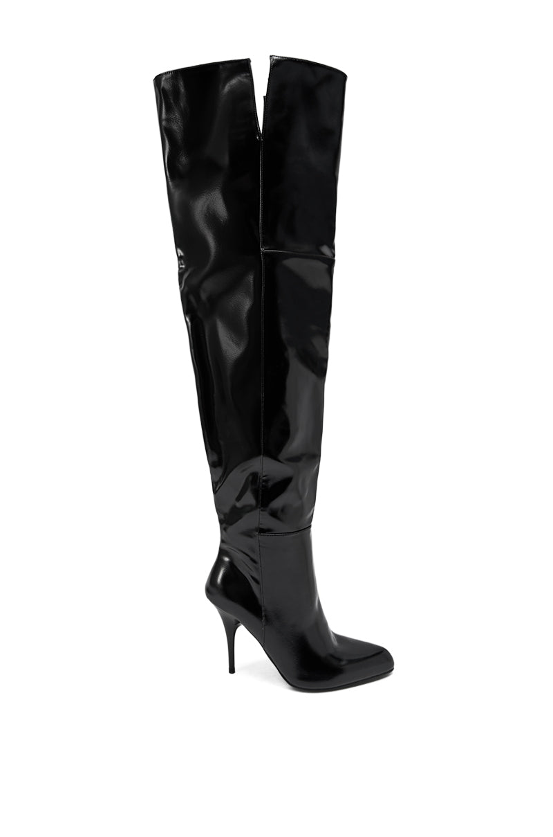 AZALEA WANG SUNSHINE THIGH HIGH BLACK PU STILETTO BOOT