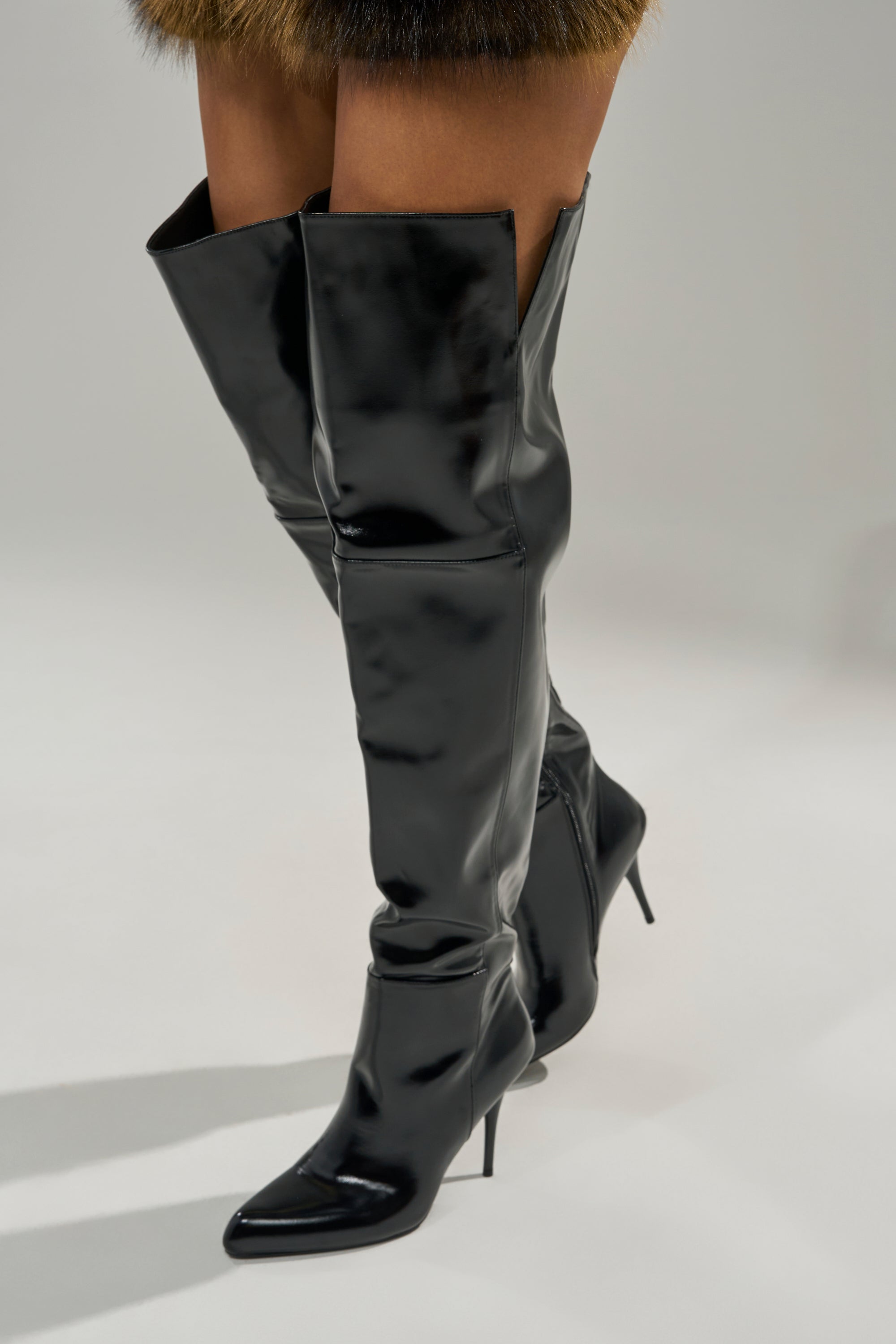 AZALEA WANG SUNSHINE THIGH HIGH BLACK PU STILETTO BOOT