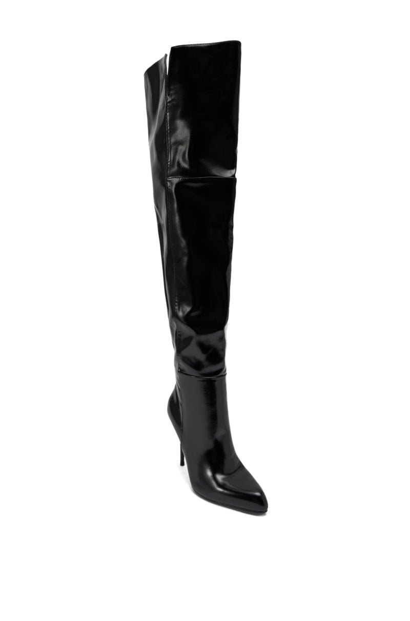 AZALEA WANG SUNSHINE THIGH HIGH BLACK PU STILETTO BOOT