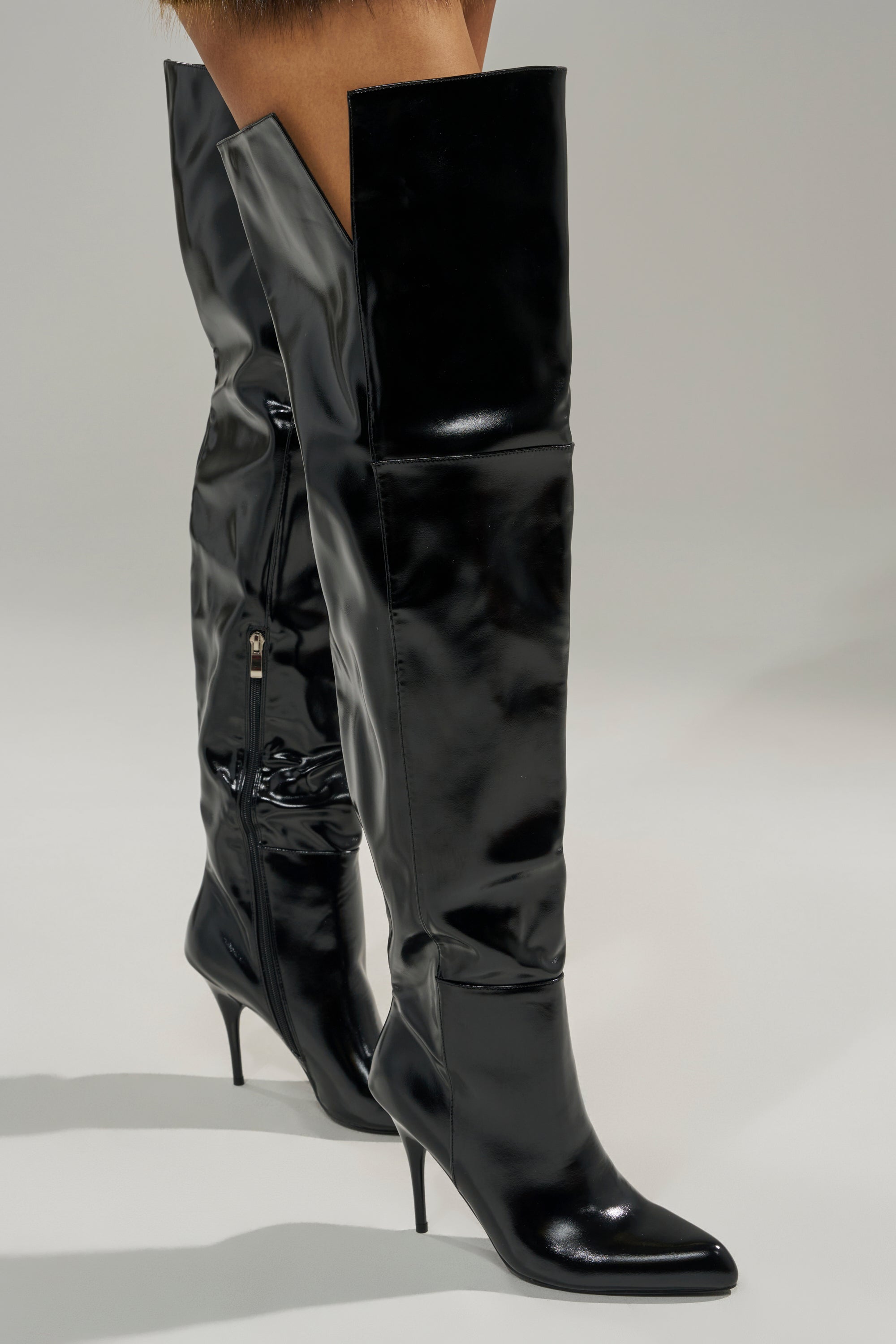 AZALEA WANG SUNSHINE THIGH HIGH BLACK PU STILETTO BOOT