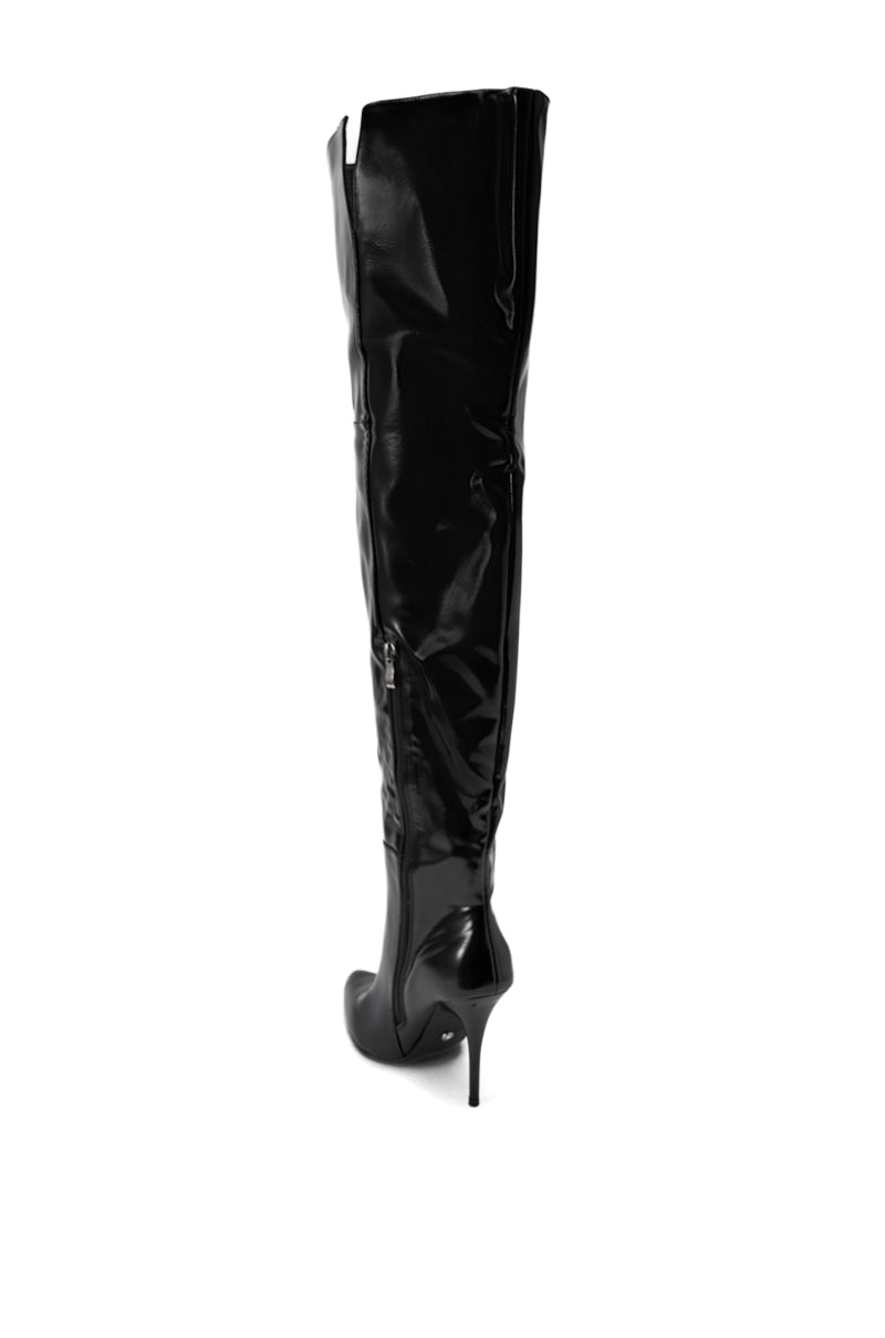 AZALEA WANG SUNSHINE THIGH HIGH BLACK PU STILETTO BOOT