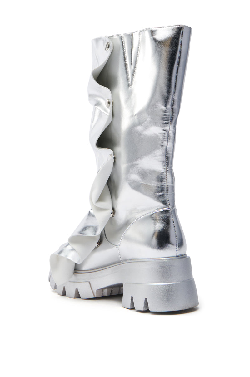 AZALEA WANG SYBEL BUTTON SILVER FLAT BOOTIE