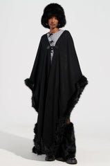 LOVE MY LIFE FAUX FUR TRIM PONCHO