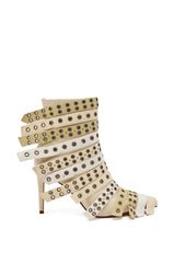 AZALEA WANG UZMA BONE DENIM SILVER HARDWARE STILETTO BOOTIE