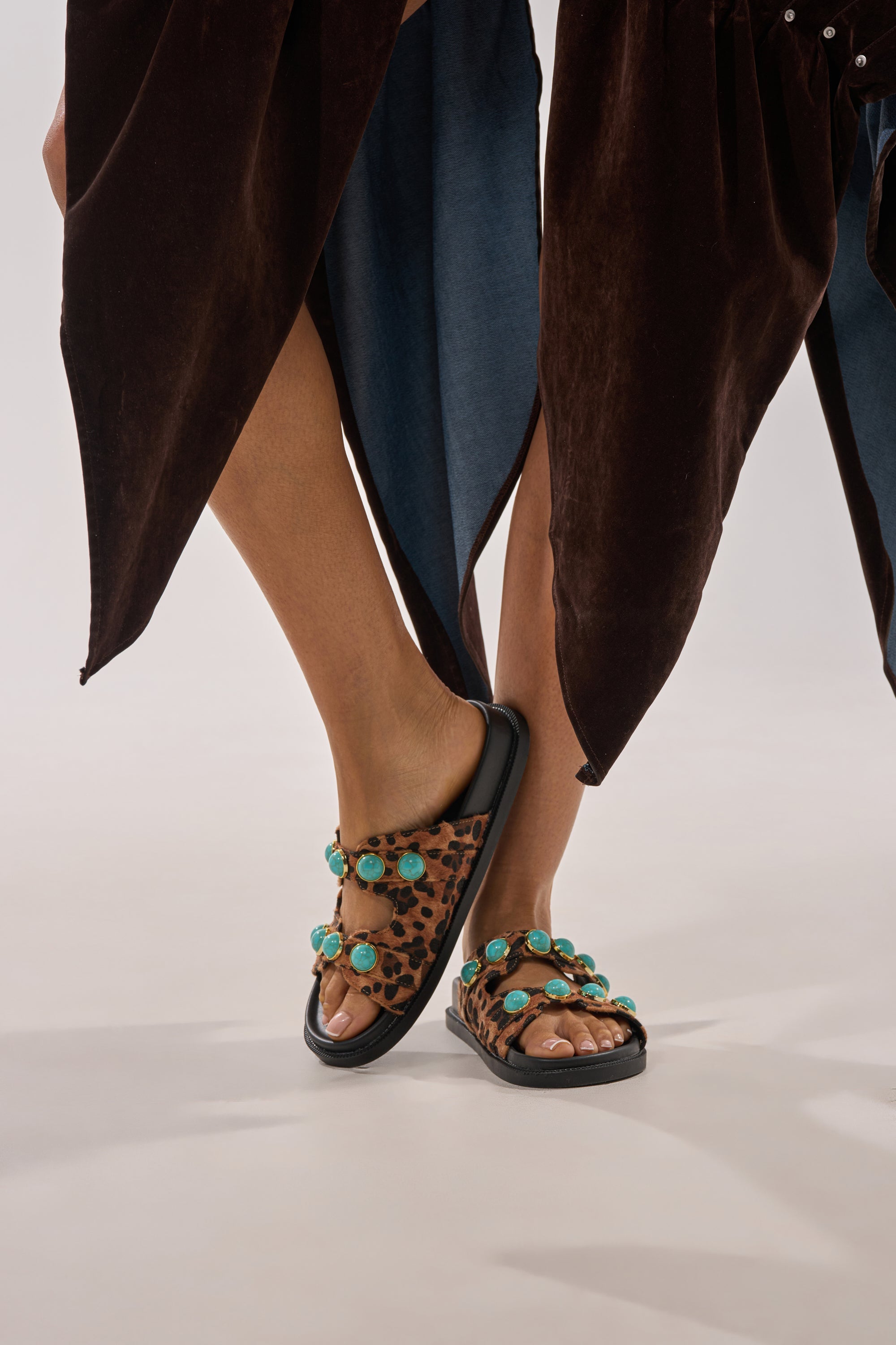 AZALEA WANG UZUMATI LEOPARD SLIP ON SANDAL WITH STONES