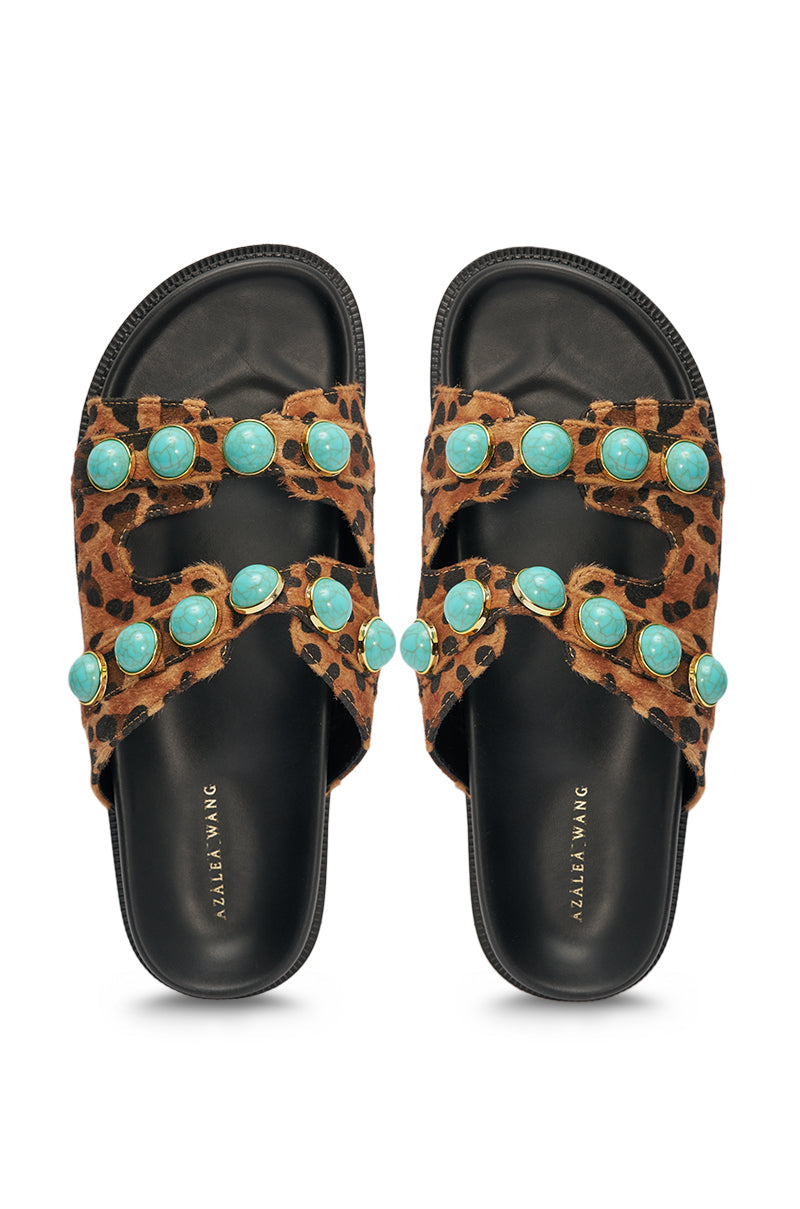 AZALEA WANG UZUMATI LEOPARD SLIP ON SANDAL WITH STONES