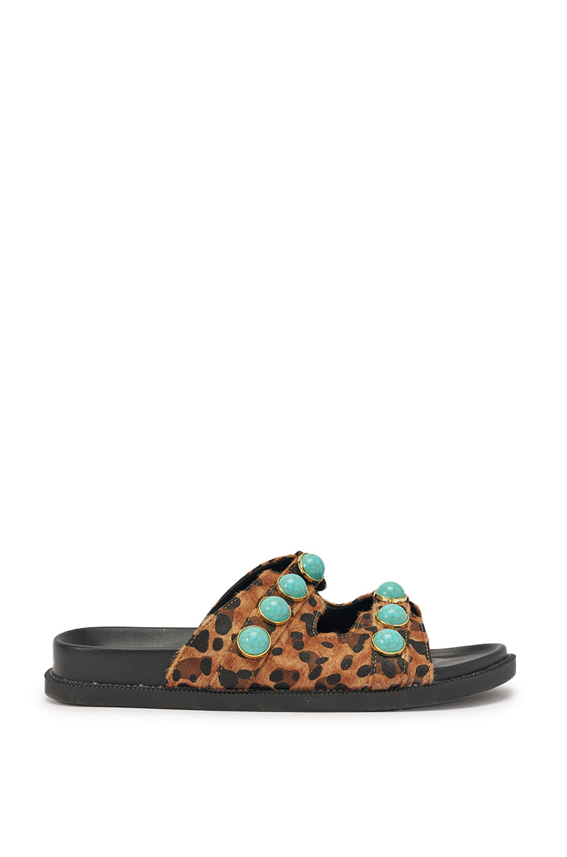 AZALEA WANG UZUMATI LEOPARD SLIP ON SANDAL WITH STONES