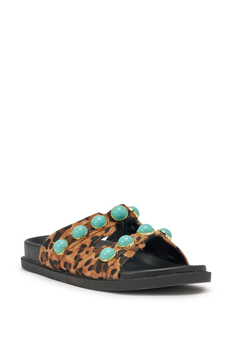 AZALEA WANG UZUMATI LEOPARD SLIP ON SANDAL WITH STONES