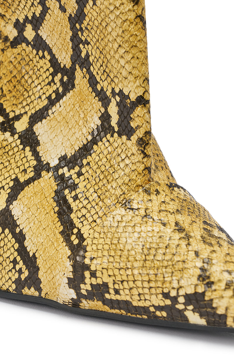 AZALEA WANG VINCI YELLOW SNAKE PU PRINT WEDGE BOOTIE