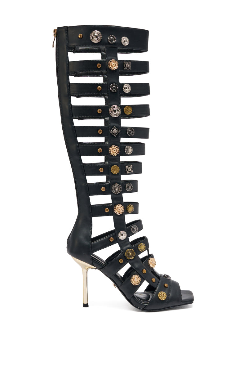 AZALWA WANG GOLD WENTWORTH GLADIATOR TWO TONED HARDWARE EMBELLISHED OPEN TOE SANDAL