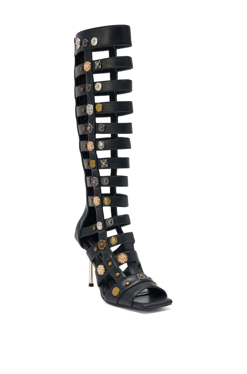 AZALWA WANG GOLD WENTWORTH GLADIATOR TWO TONED HARDWARE EMBELLISHED OPEN TOE SANDAL