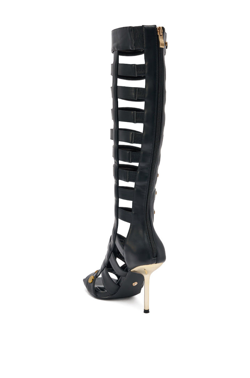 AZALWA WANG GOLD WENTWORTH GLADIATOR TWO TONED HARDWARE EMBELLISHED OPEN TOE SANDAL