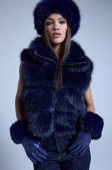 FAUX FUR VEST IN NAVY