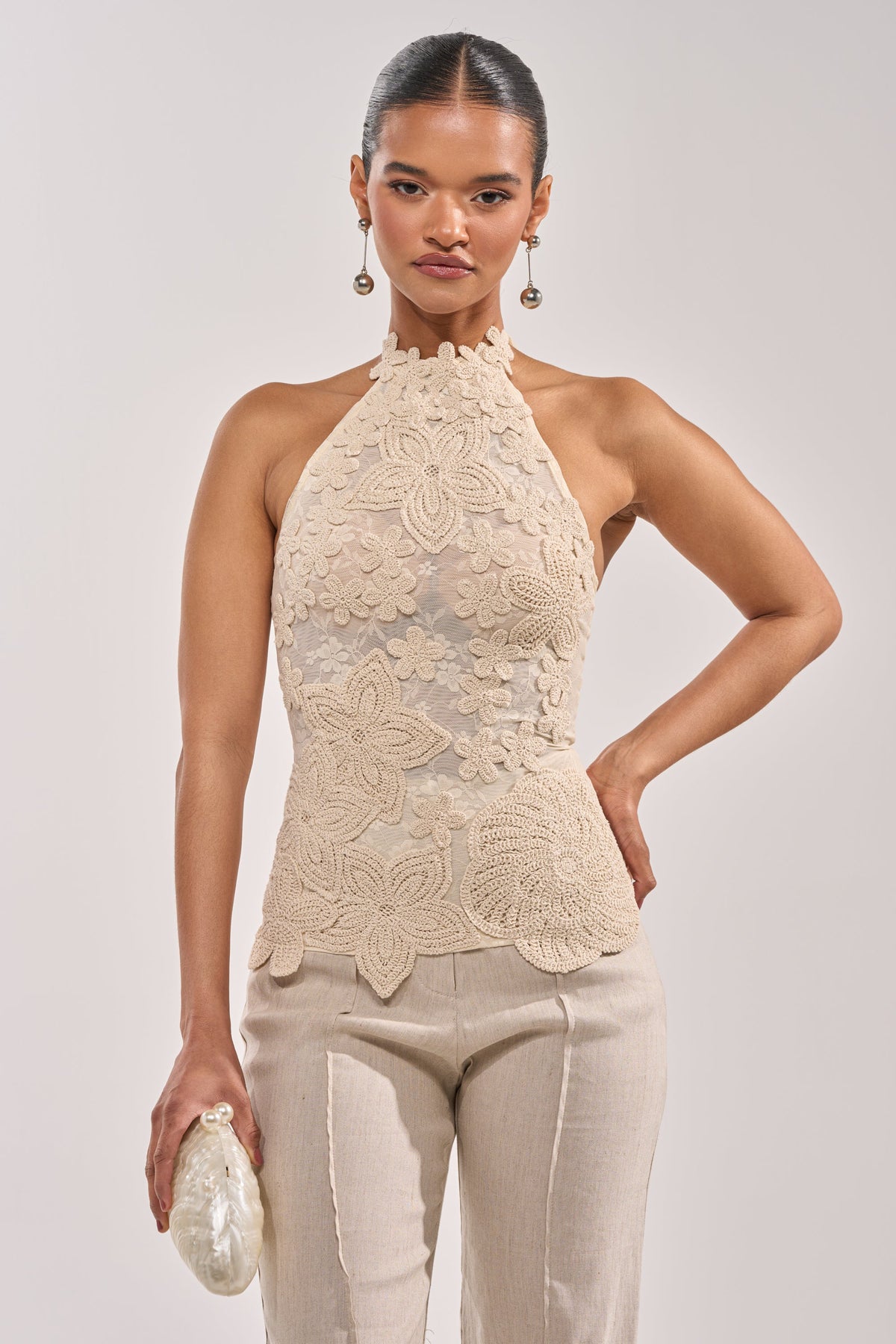 SANDY BEACHES MESH EMBROIDERED TOP