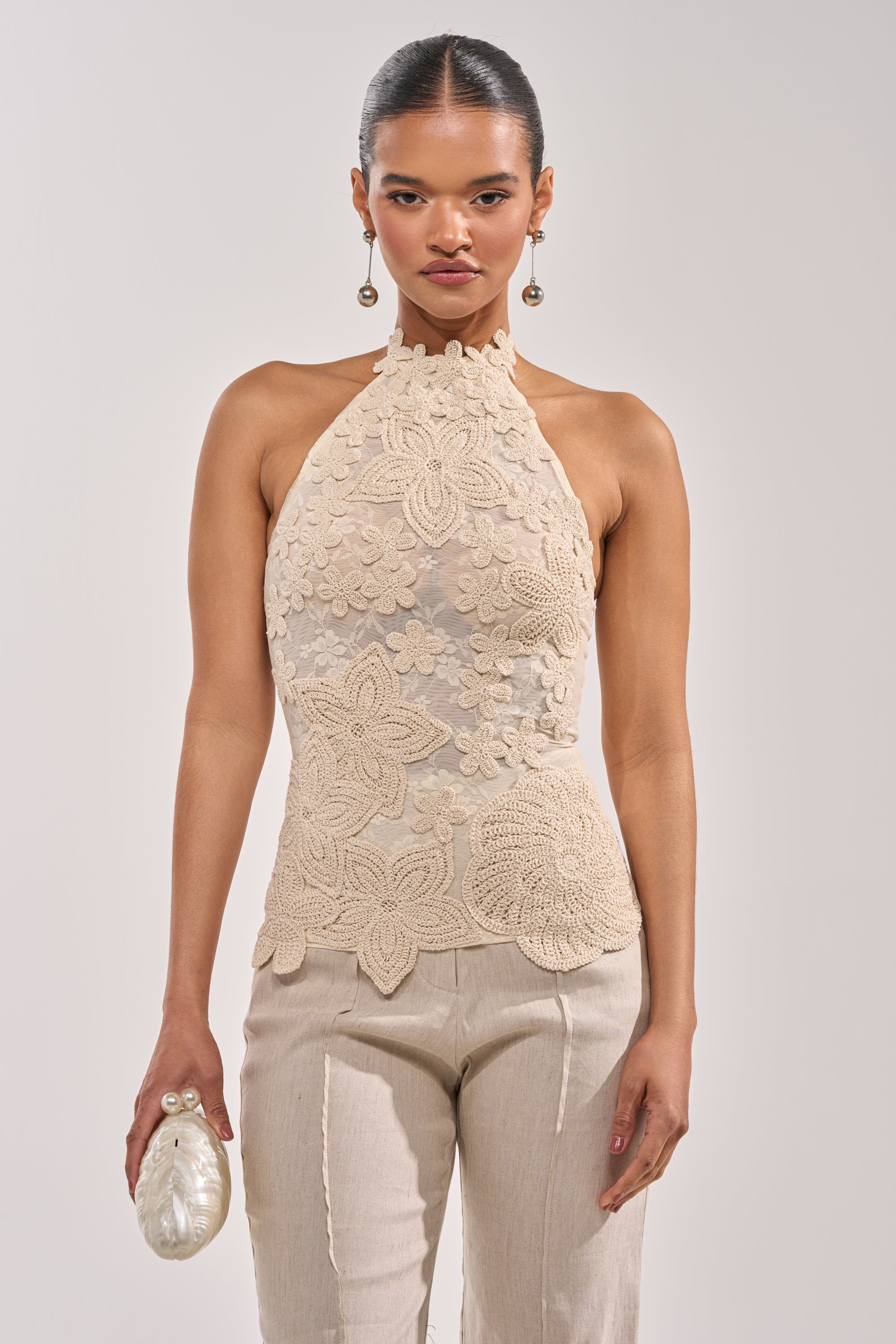 SANDY BEACHES MESH EMBROIDERED TOP