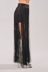 ON THE EDGE FRINGE SKIRT IN BLACK