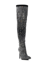 AZALEA WANG ANALIA RHINESTONE SPARKLE STILETTO BOOT IN BLACK